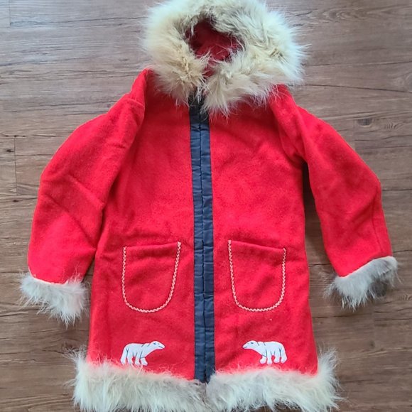 Vintage Canadian handmade wool parka, real fur hood and trim - Picture 1 of 9